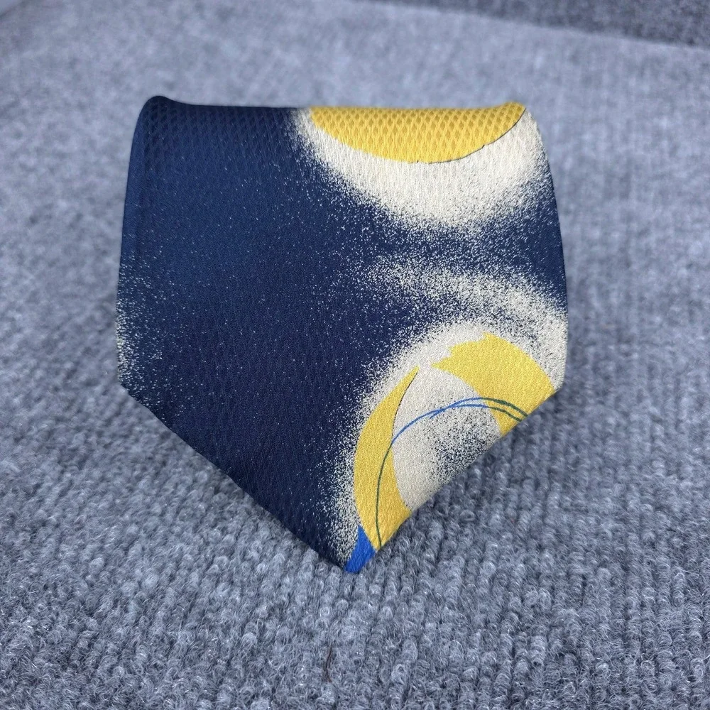 Ermenegildo Zegna Tie Mens One Size Blue Silk Necktie Geometric Print Made Italy